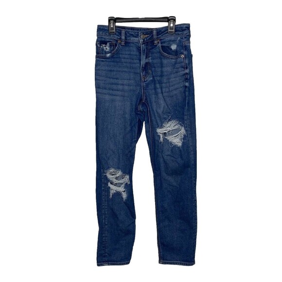 American Eagle Mom Straight Jean Blue Jeans High Rise Denim Ripped Size 2 Womens - Picture 1 of 7